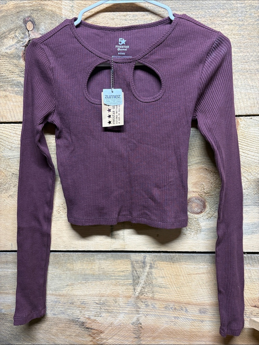 Five Star Ribbed Long-Sleeve Crop Top with Front Cutouts - NWT